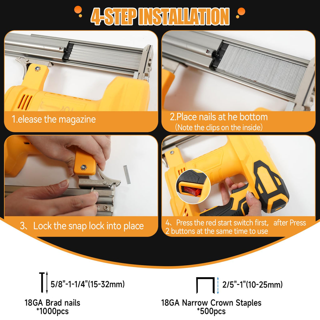 Cordless 2-in-1 Brad Nailer/Stapler Kit with 1000 Straight Nails, 500 U Nails K8460