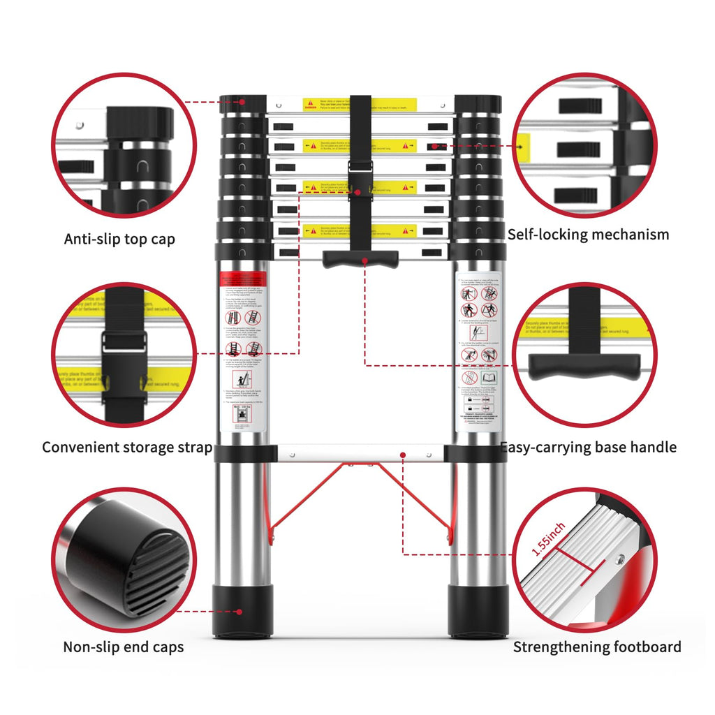 8.5 FT Aluminum Telescoping Ladder 330 lbs Capacity L55792
