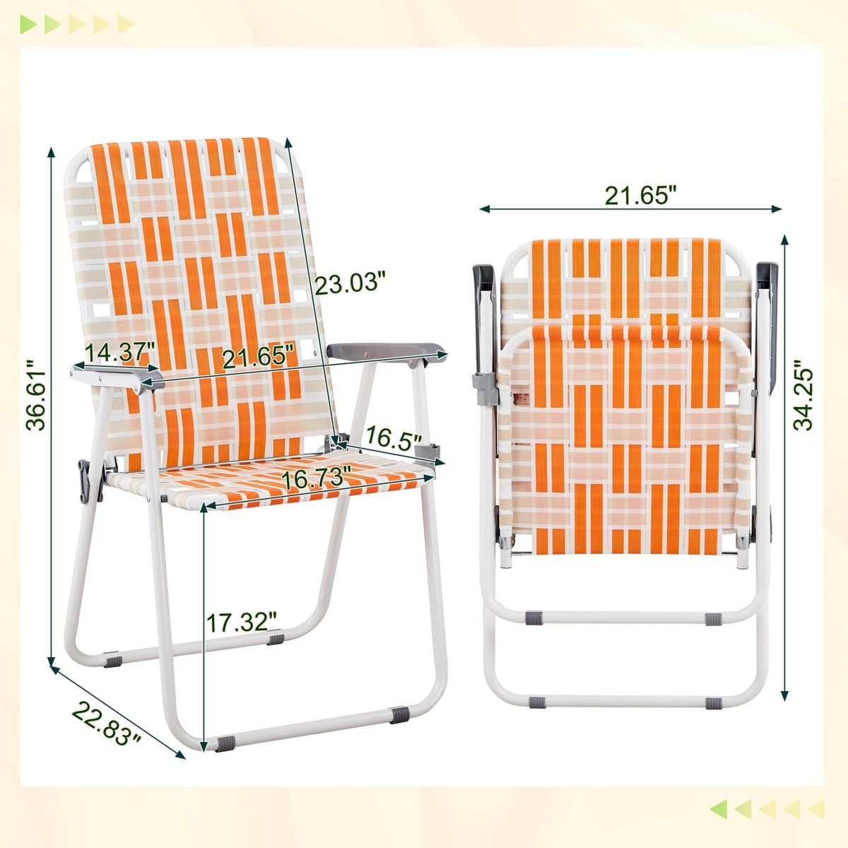 Orange & White Set of 2 Webbed Folding Beach Chairs P712429