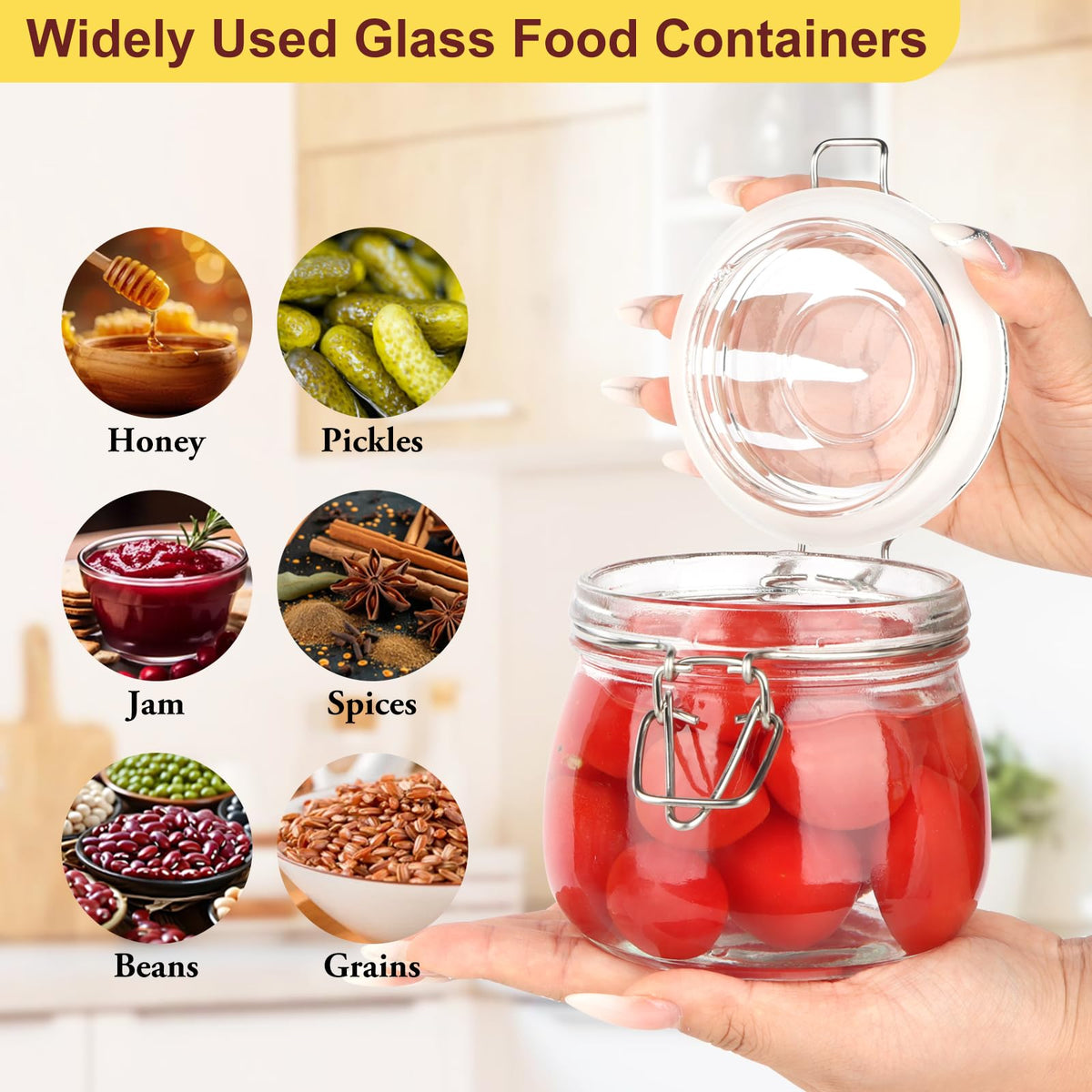 16oz Glass Jars with Airtight Lids, 6 Pack N522