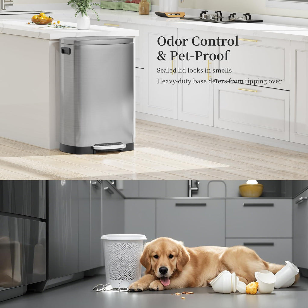 13 Gallon Fingerprint Proof Stainless Steel Trash Can with Lid Q9224