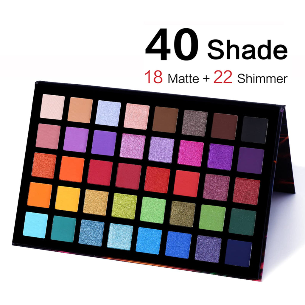 40 Color Matte Shimmer Eyeshadow Palette + 15 Pc Eye Brushes H241883