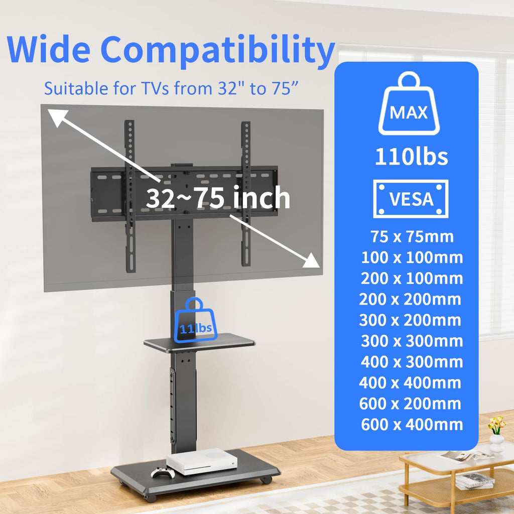 Rolling TV Stand with Power Outlet for 32-75" TV I9828