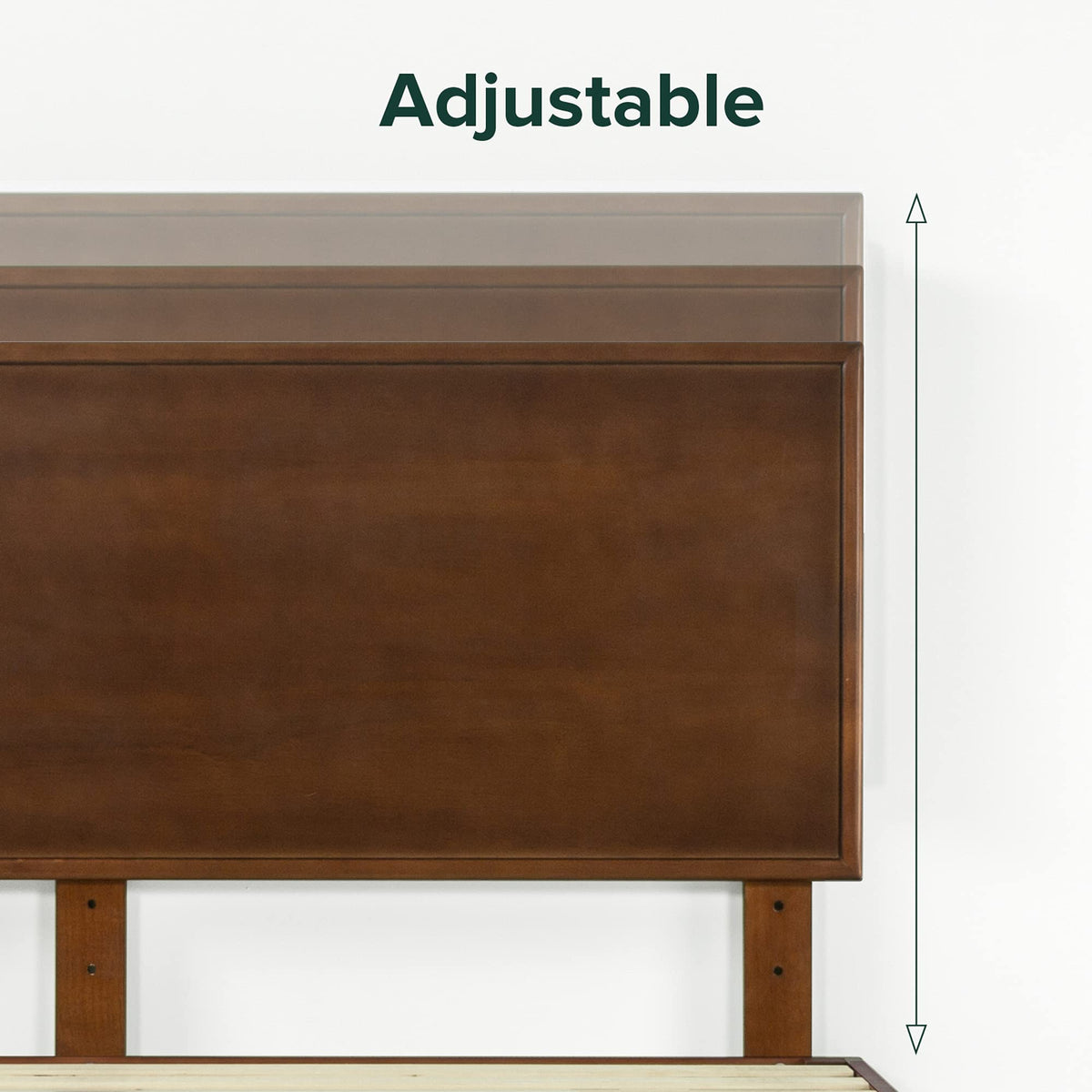 King Brown Wood Platform Bed Frame with Adjustable Headboard Q796201