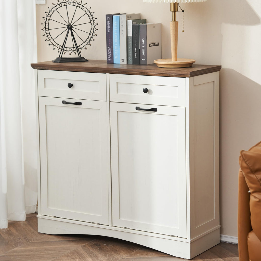 Antique White Tilt Out Trash Cabinet I53226