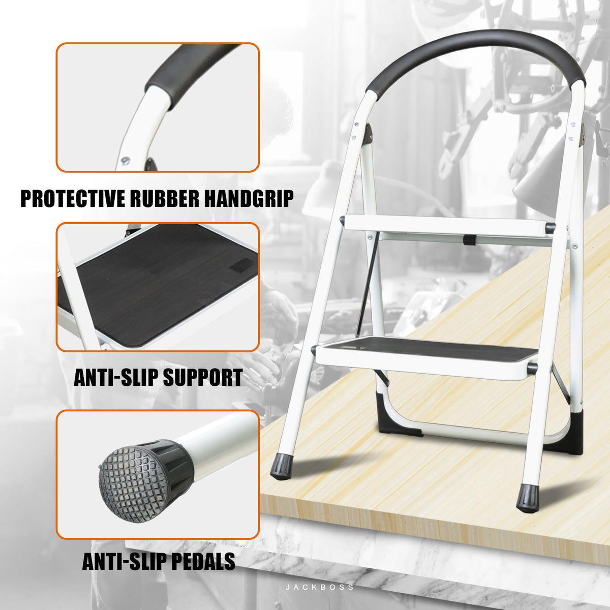 2 Step Folding Lightweight Step Stool with Anti-Slip Pedal 400 lbs Capacity Y7453