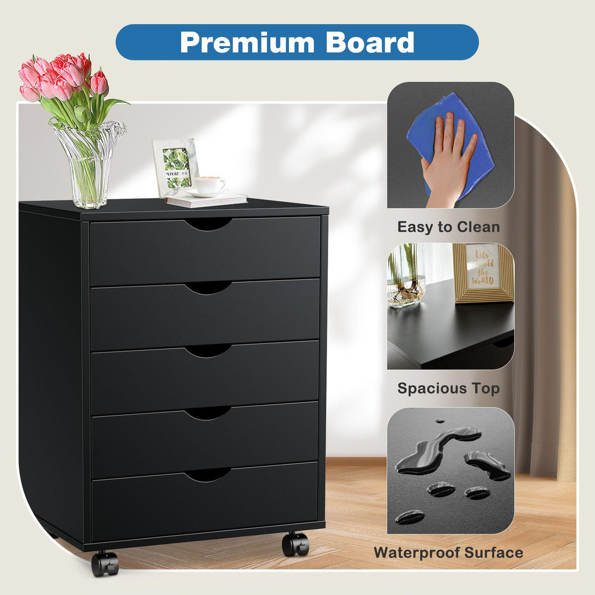 5 Drawer File Cabinet with Wheels V722985