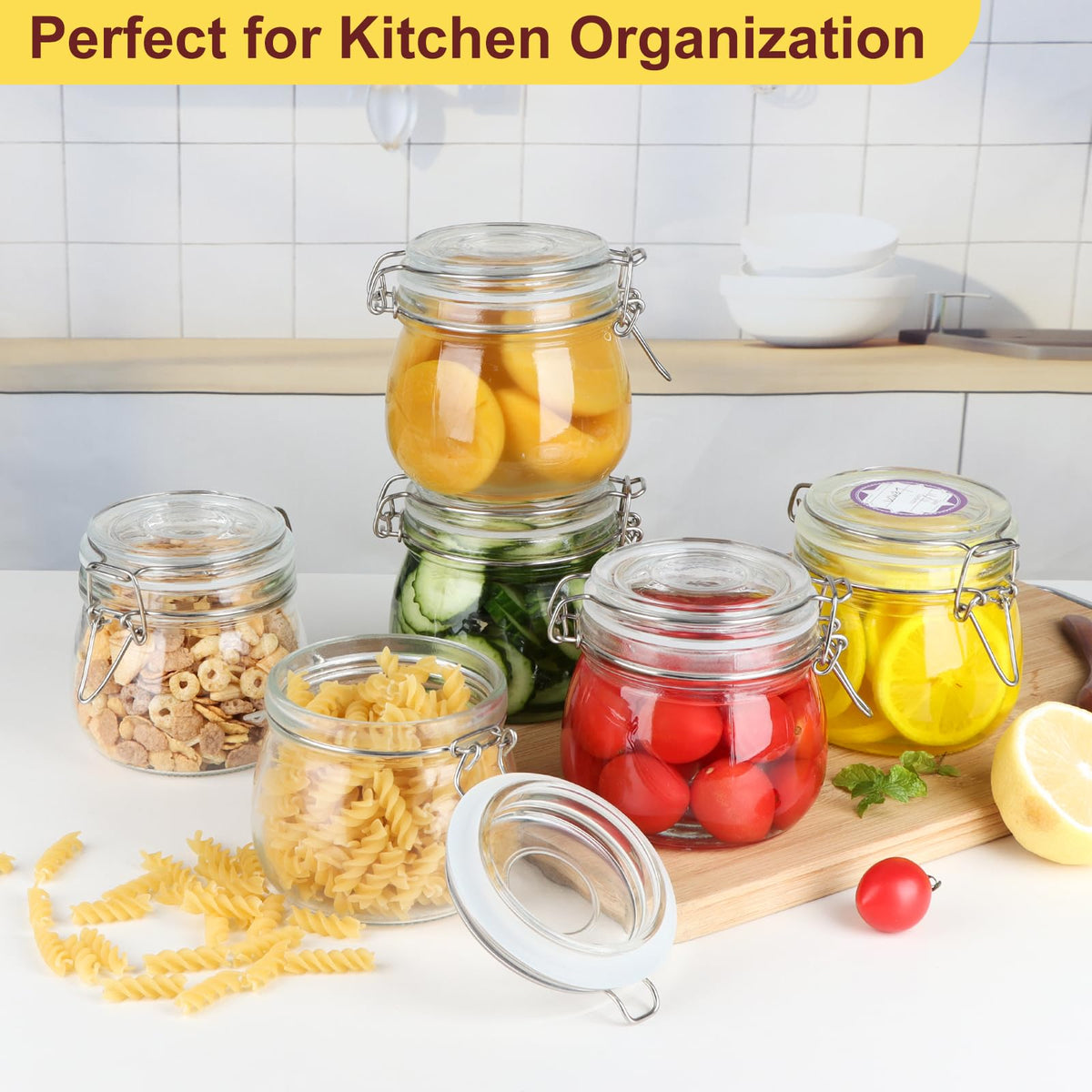 16oz Glass Jars with Airtight Lids, 6 Pack N522