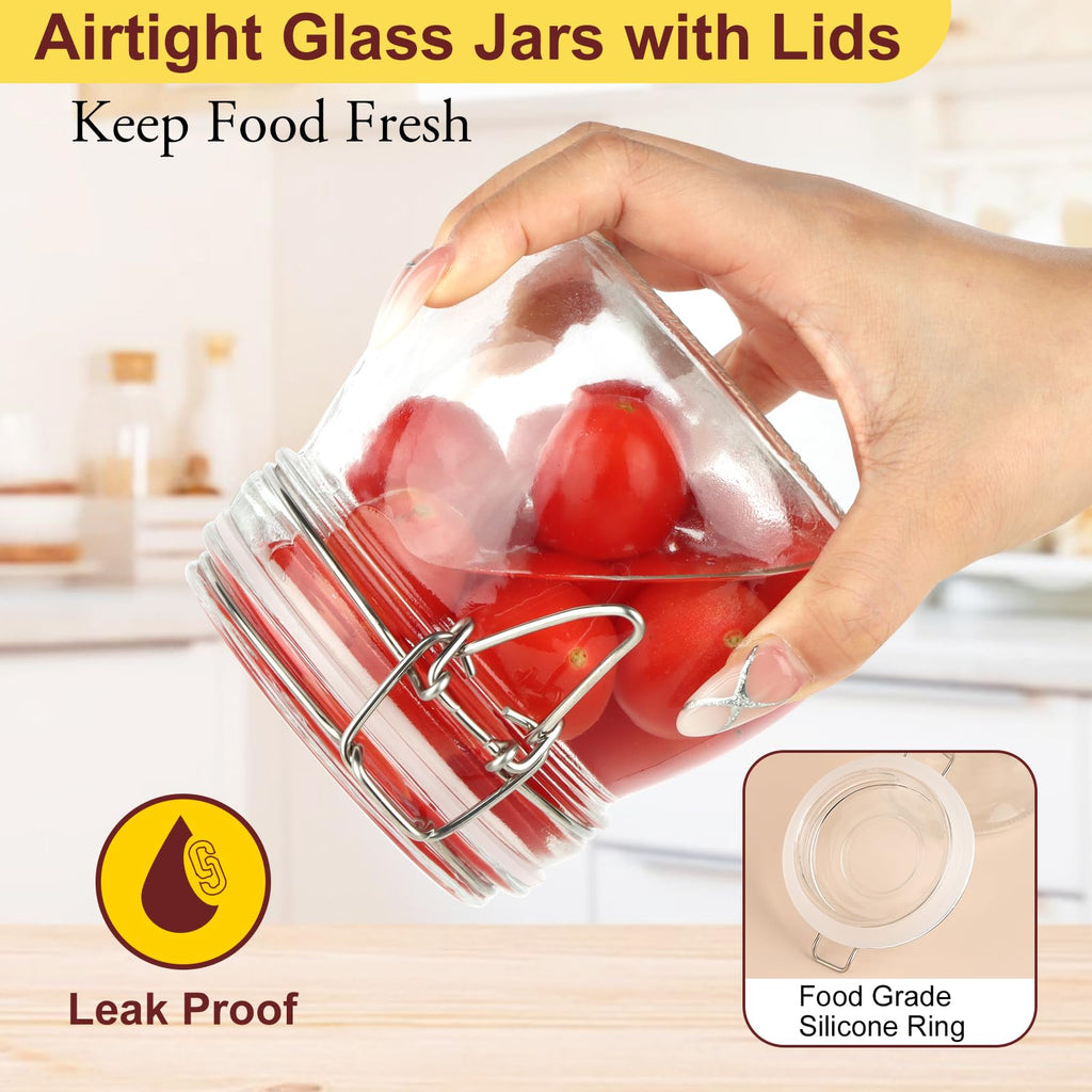 16oz Glass Jars with Airtight Lids, 6 Pack N522