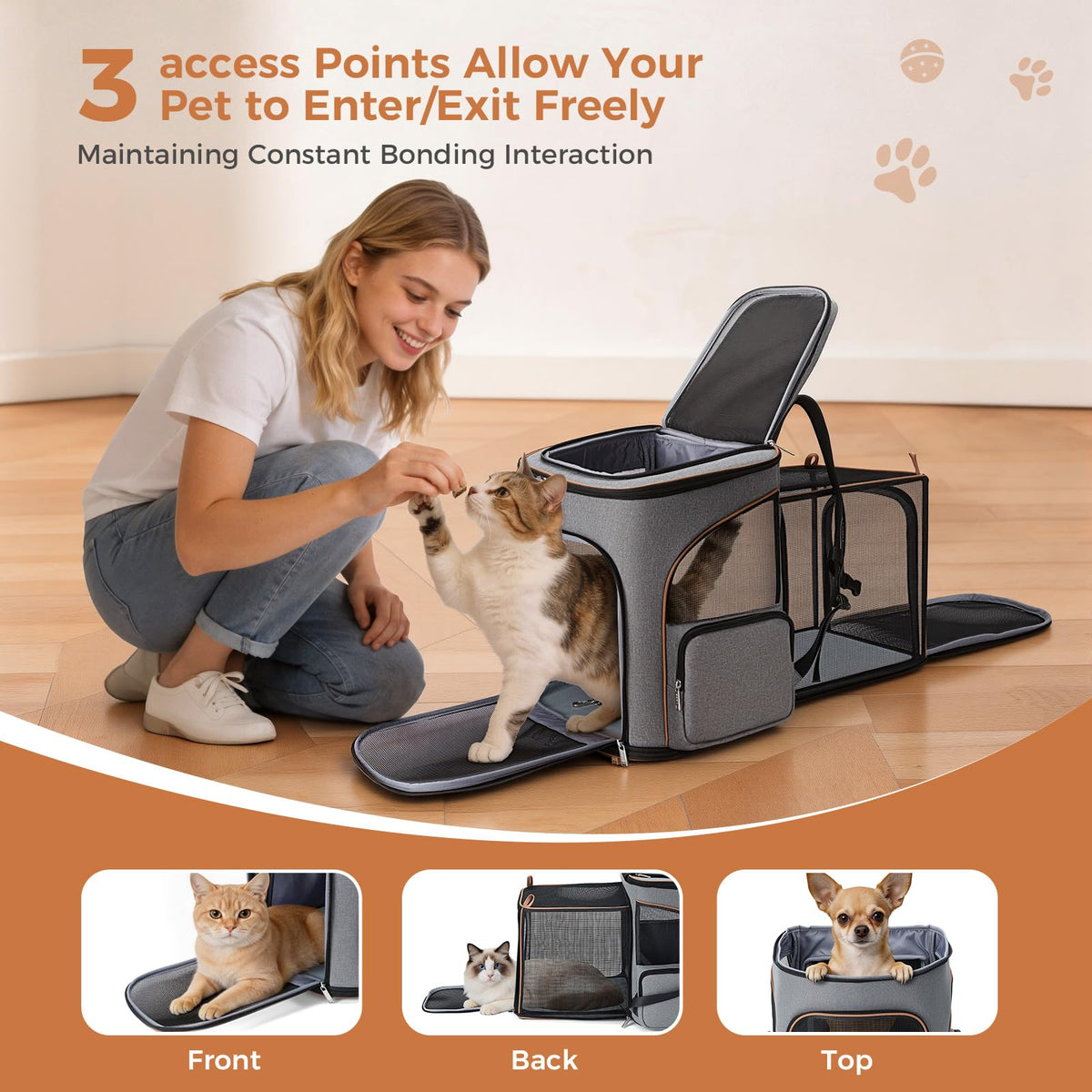 Expandable Foldable Pet Carrier Backpack with Inner Safety Leash, Grey J2058