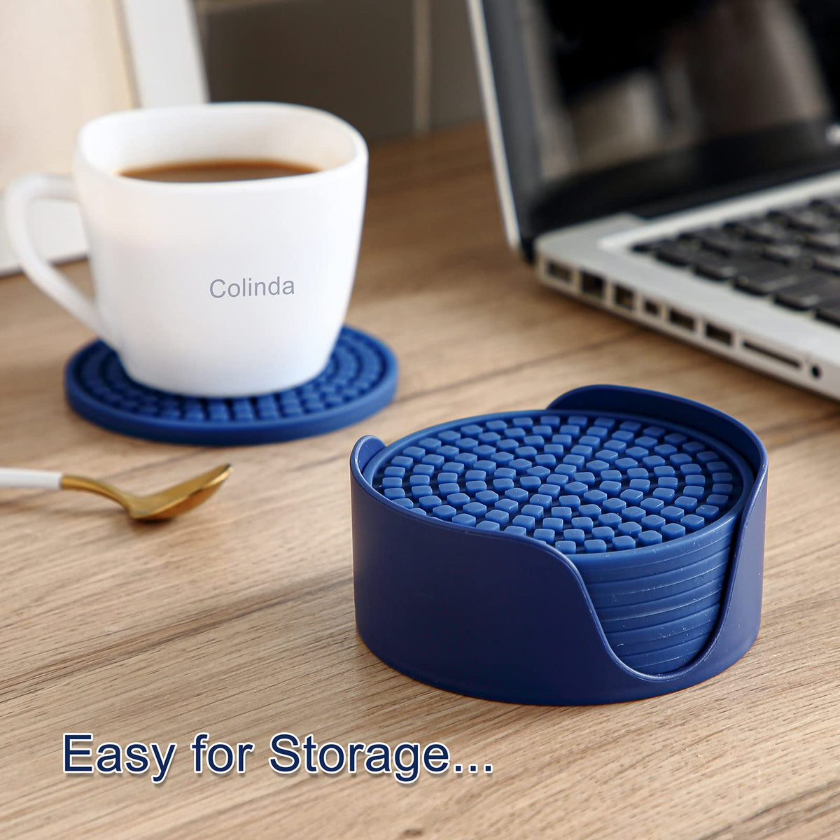 Silicone Drink Coasters with Holder, Set of 6, Black U740007