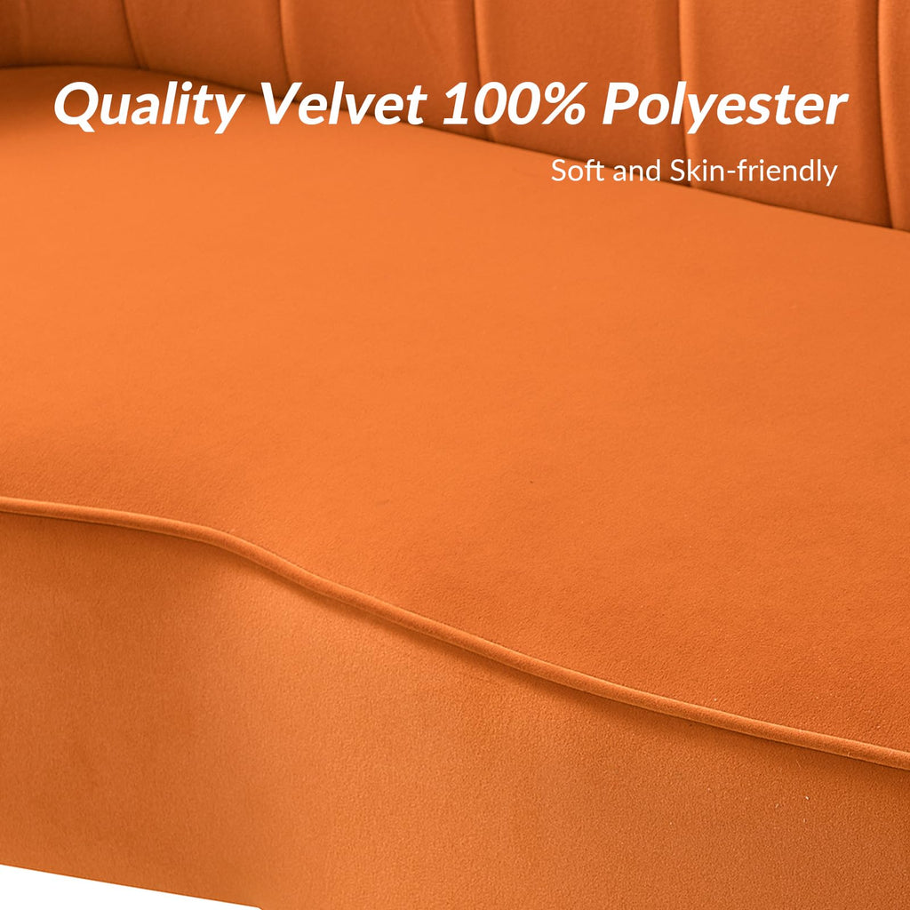 Orange Velvet 2-Seater Loveseat Sofa with Gold Metal Legs X303