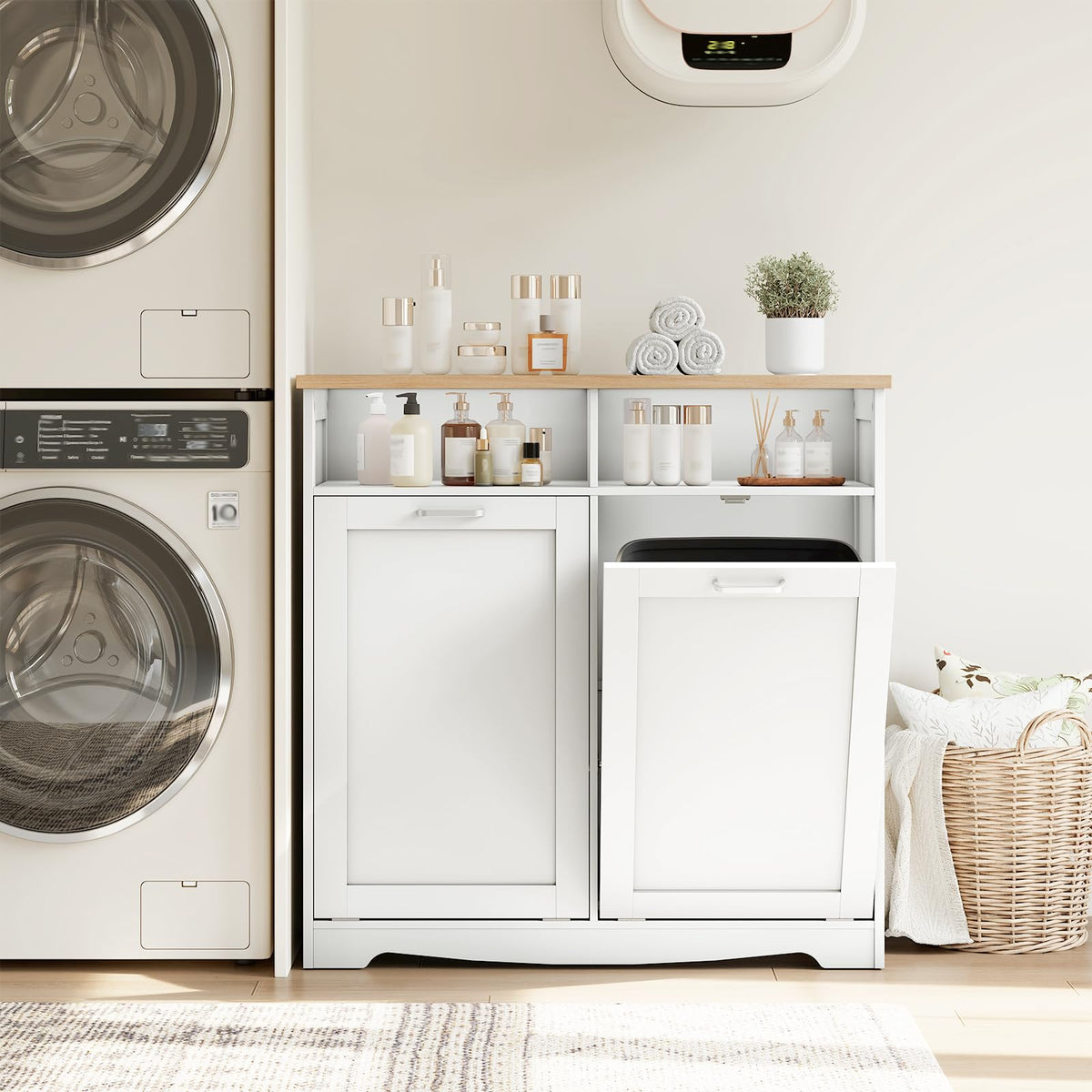 White Double Tilt Out Trash Can Cabinet Q43598
