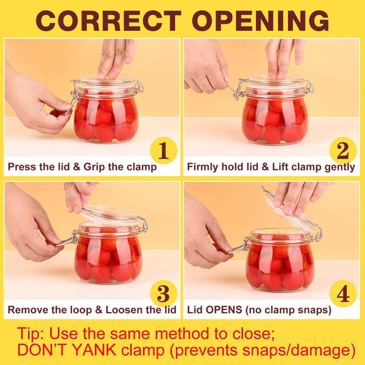 16oz Glass Jars with Airtight Lids, 6 Pack N522