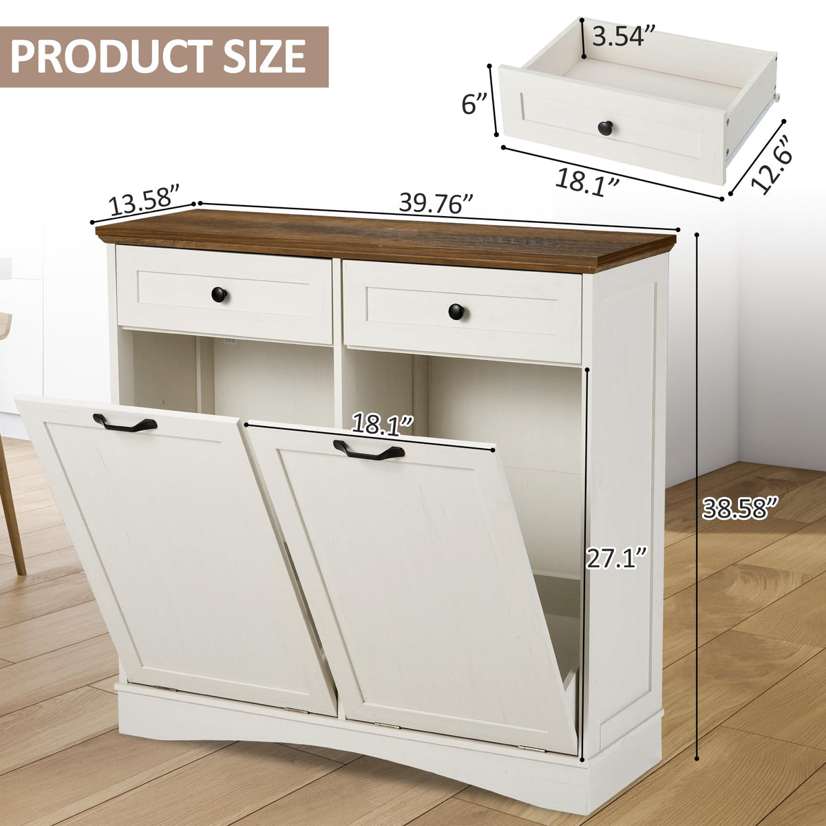 Antique White Tilt Out Trash Cabinet I53226