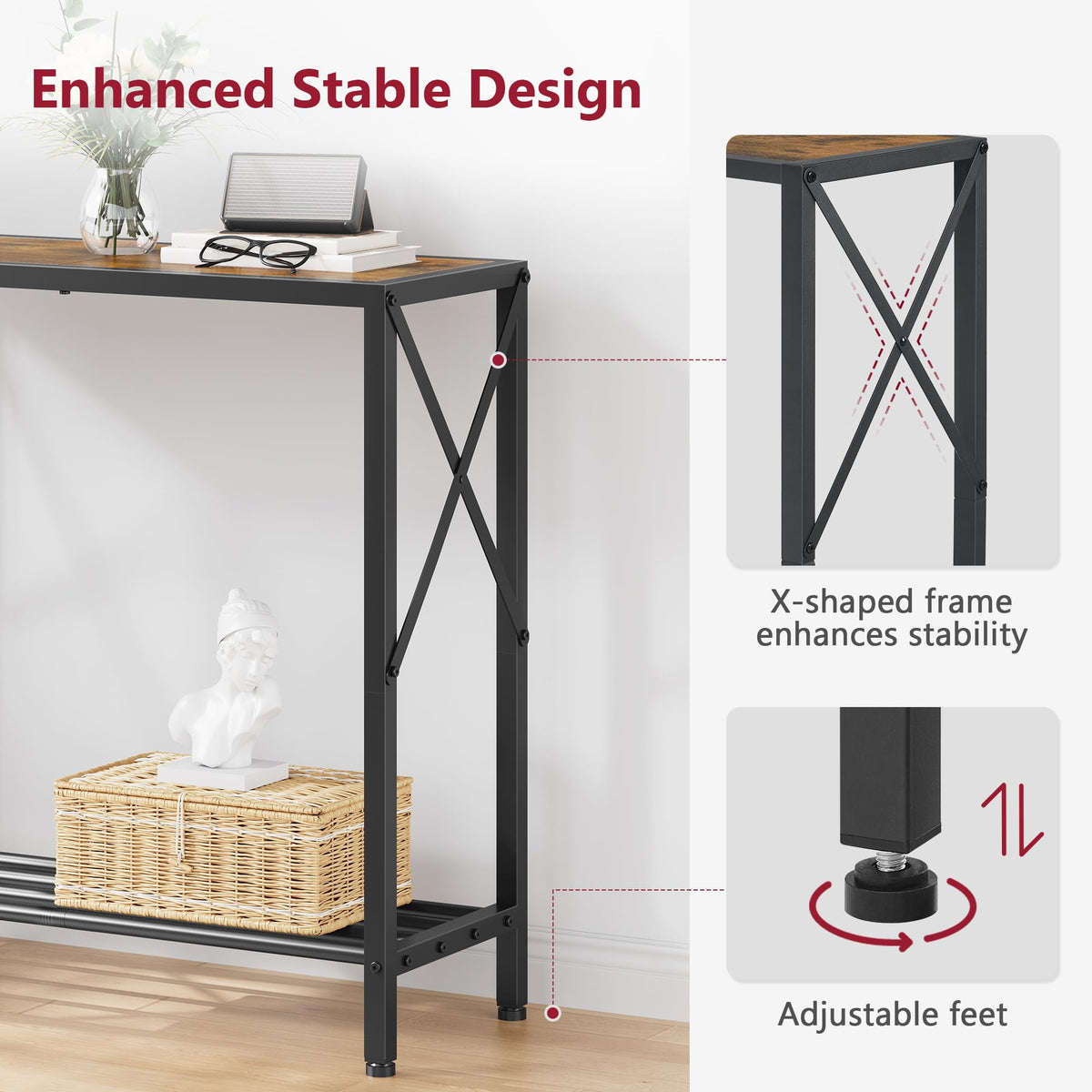 Console Table 2 Tier Narrow Rustic Brown B624384