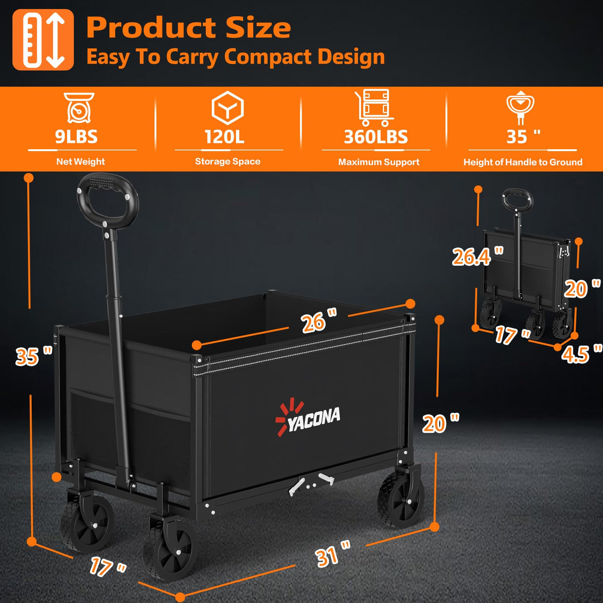 3 in 1 Foldable Wagon Cart with Sturdy Wheels K879661