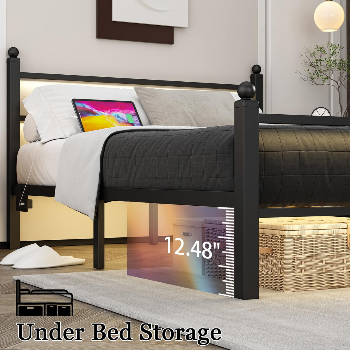 Black Full Size Metal Platform Bed Frame with Headboard and Footboard M4369