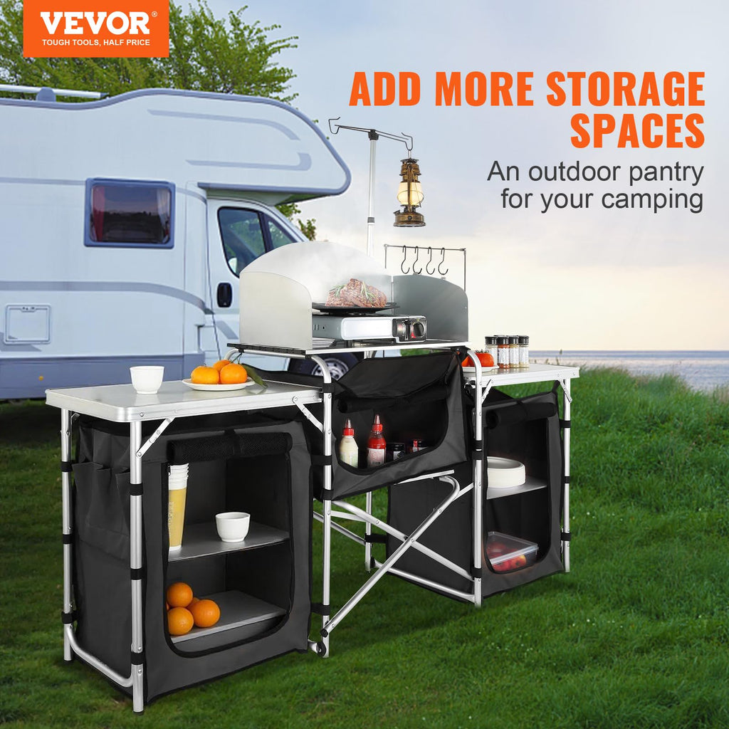 Folding Aluminum Camping Kitchen Table with Storage Bag W63395