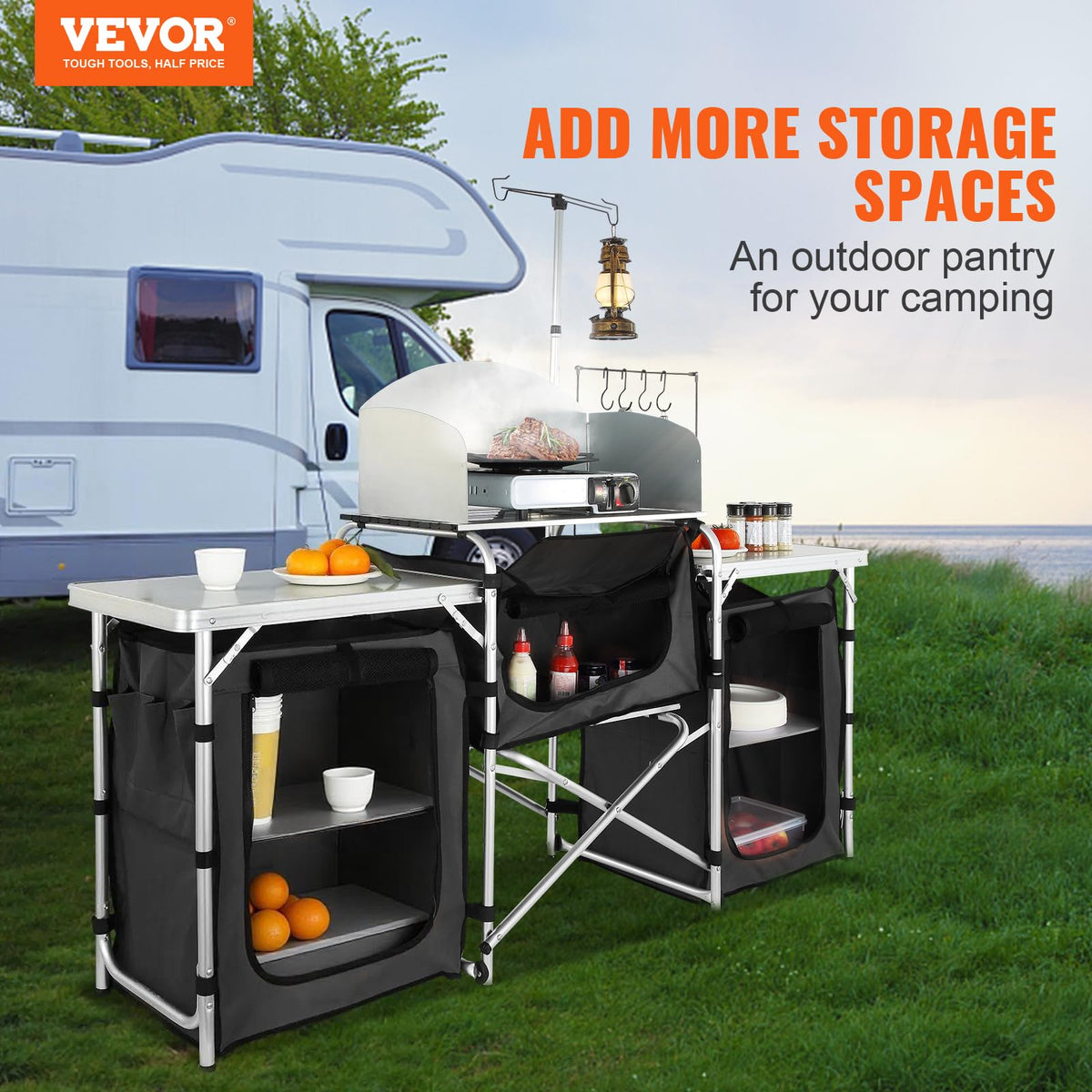 Folding Aluminum Camping Kitchen Table with Storage Bag W63395