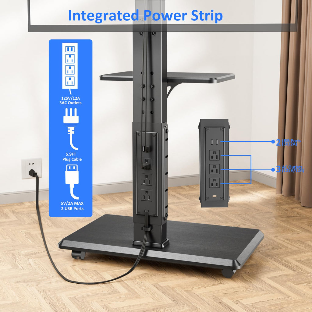 Rolling TV Stand with Power Outlet for 32-75" TV I9828