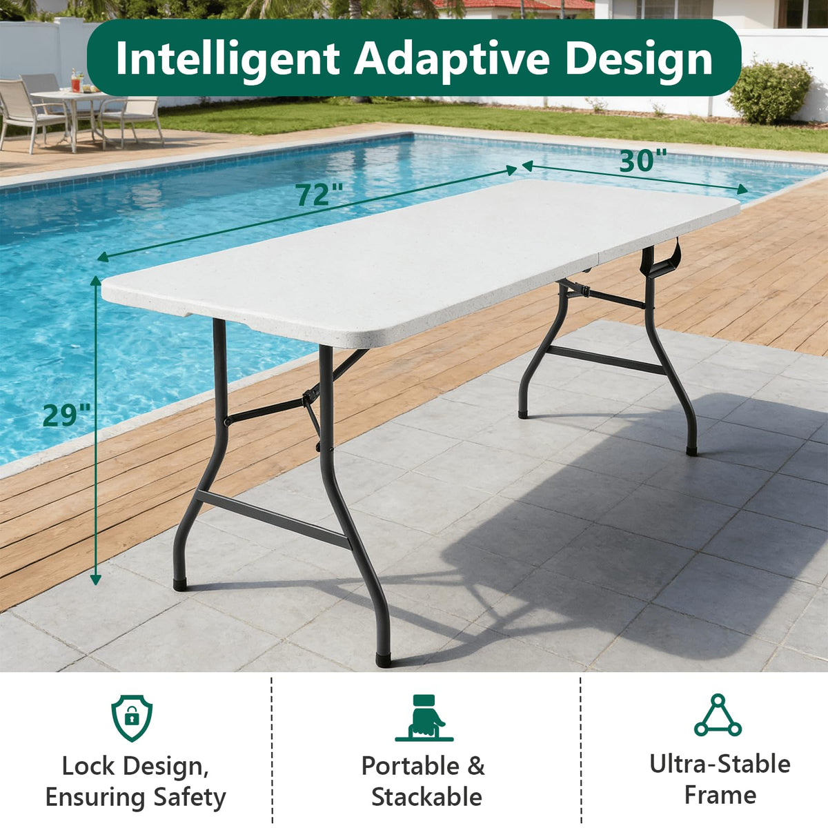 6FT White Folding Table with Steel Legs A518338