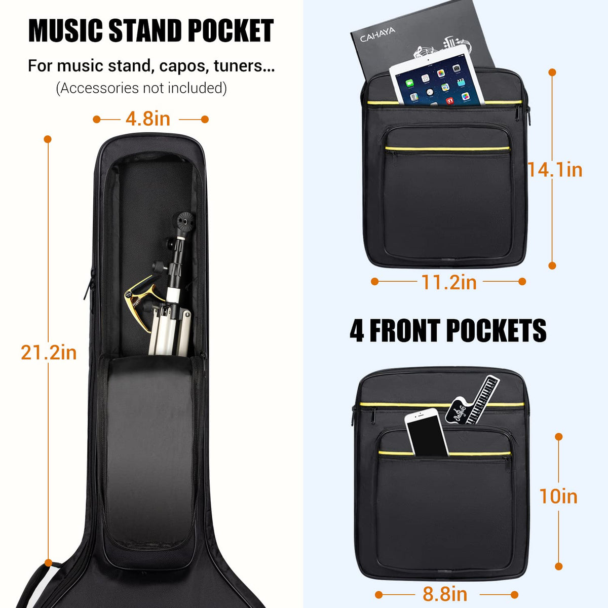 44 Inch Guitar Bag Multi-pockets 0.47in Thick Padding Water Resistent Gig Bag J2054