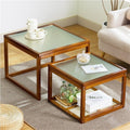 Set of 2 Square Glass Top Rattan Storage Coffee Table G447457