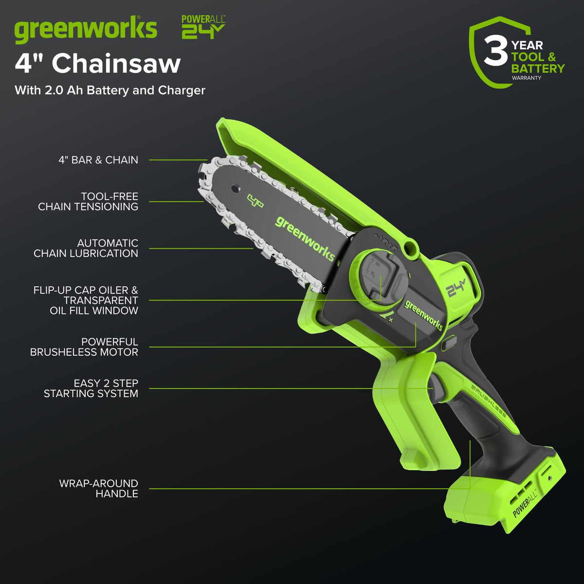 24V 4 in Mini Chainsaw P98097