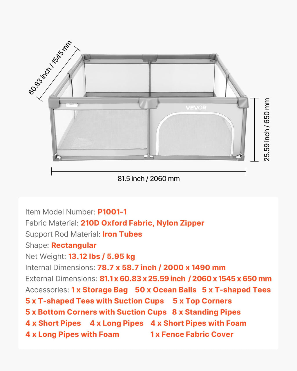 78.7″ x 58.7″ Baby Playpen with 50 Ocean Balls J91447
