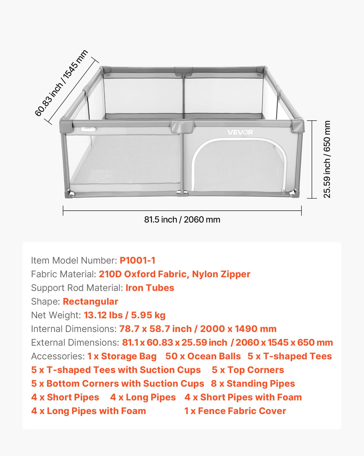 78.7″ x 58.7″ Baby Playpen with 50 Ocean Balls J91447
