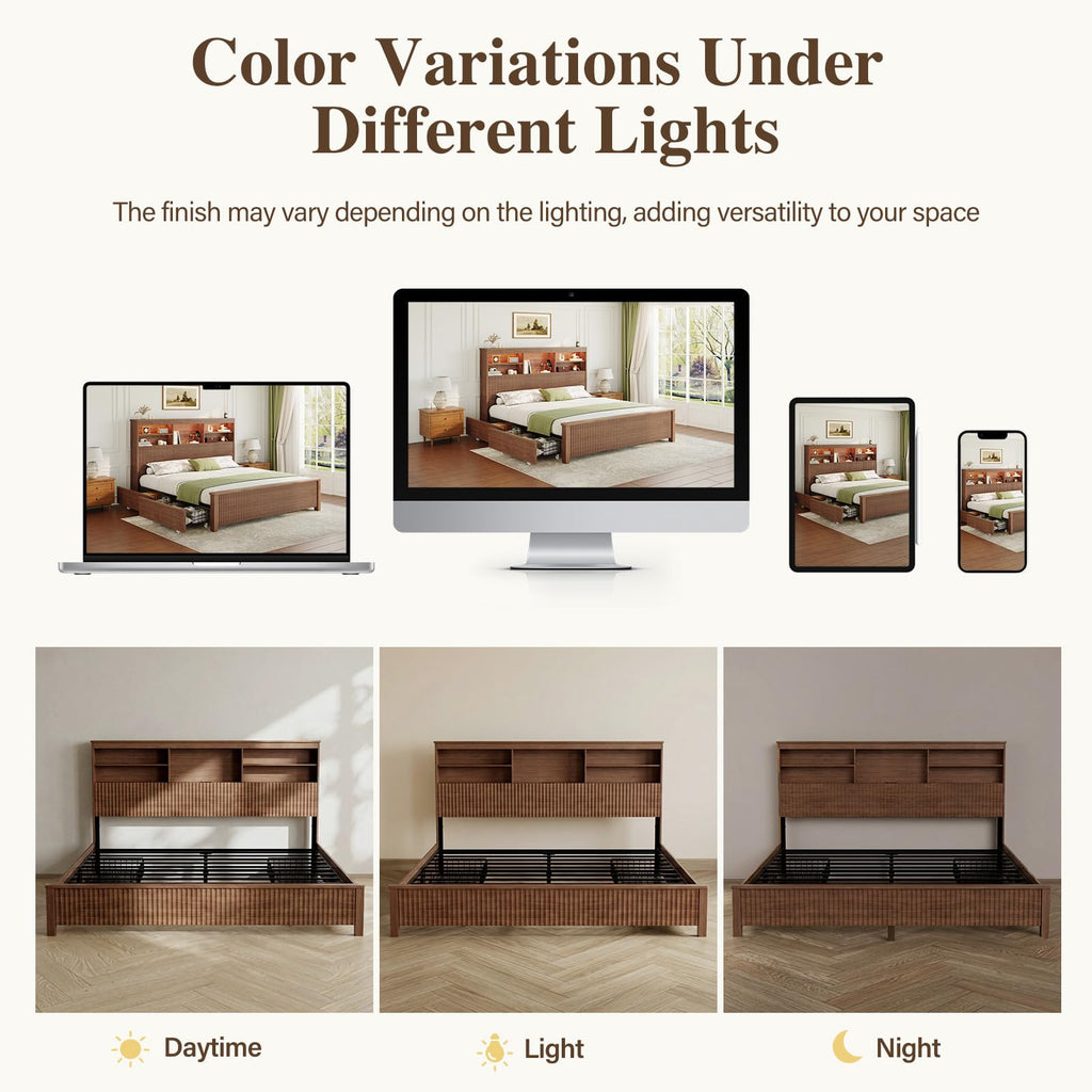 Queen Size Wood Bed Frame with 4 Storage Drawers D3545