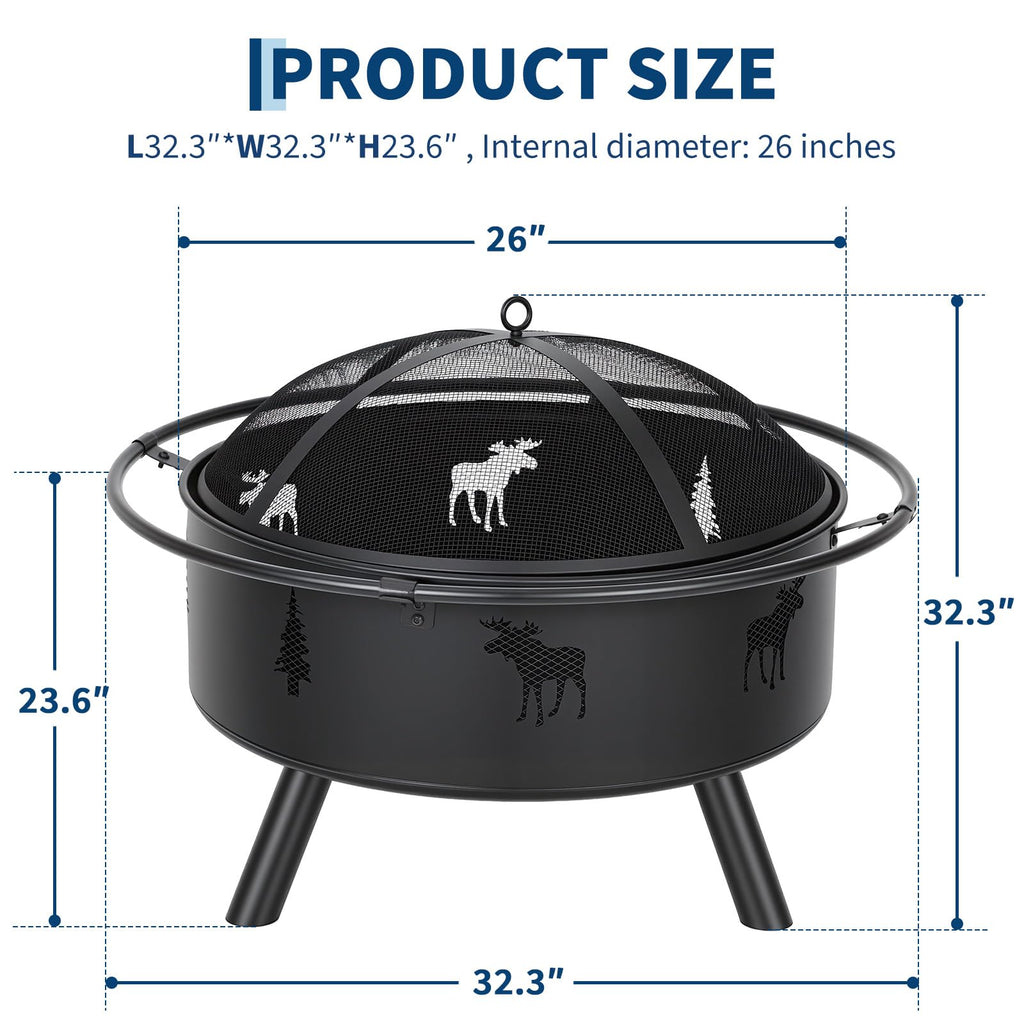 32" Round Wood Burning Fire Pit with Screen V3626