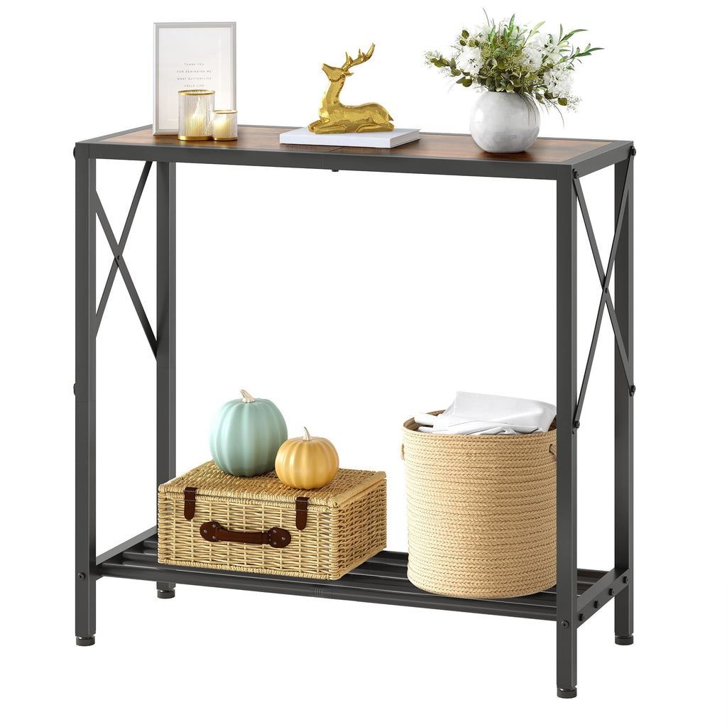 Console Table 2 Tier Narrow Rustic Brown B624384