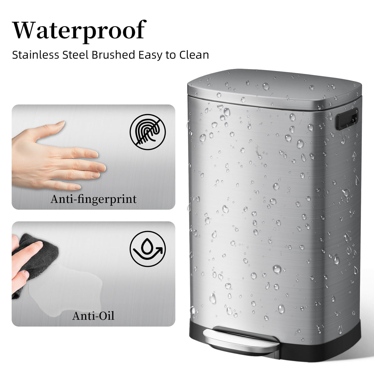 13 Gallon Fingerprint Proof Stainless Steel Trash Can with Lid Q9224