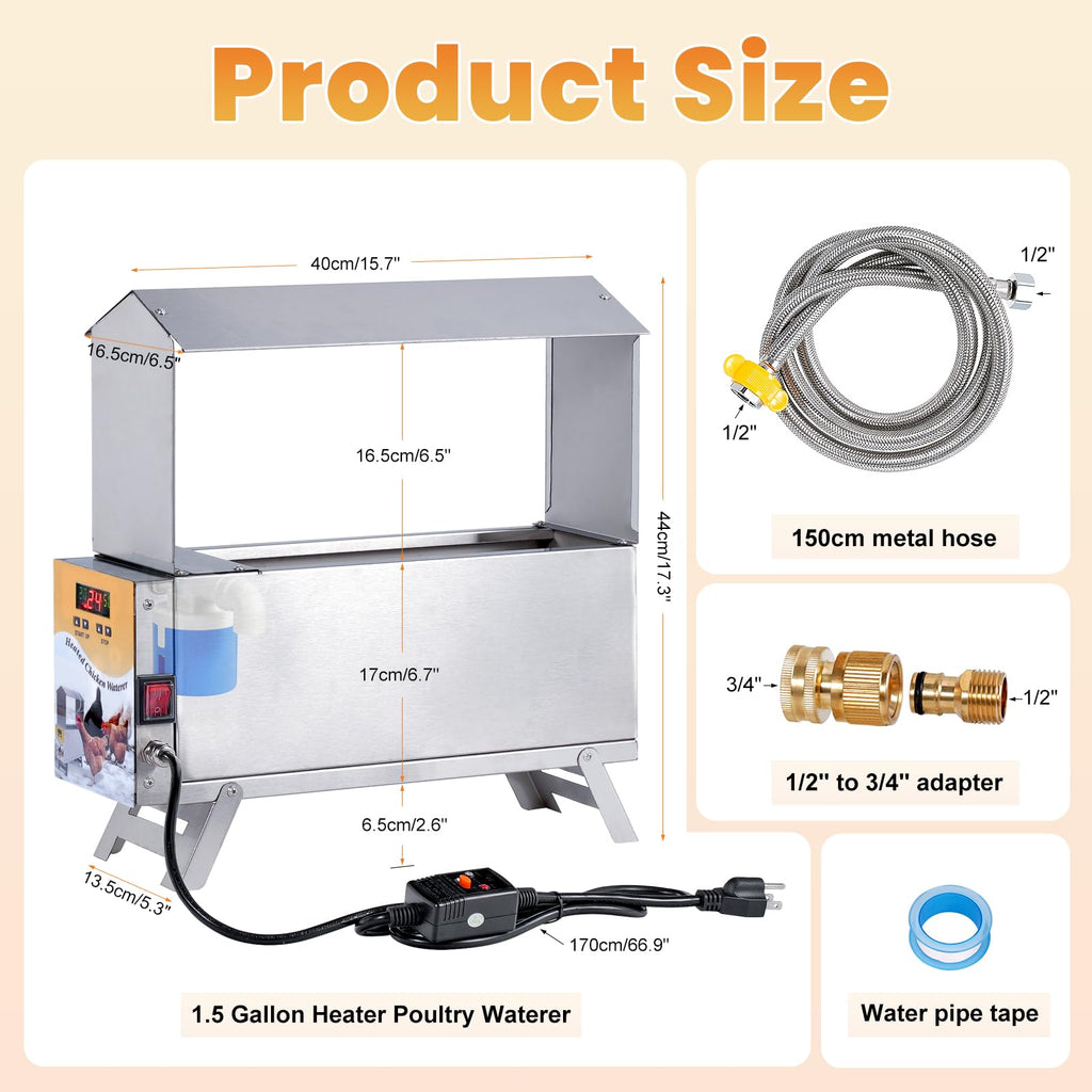 Heated 2 Gallon Stainless Steel Chicken Waterer Q717783