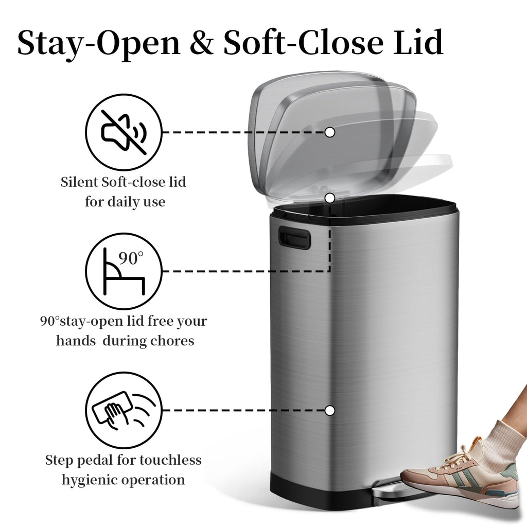 13 Gallon Fingerprint Proof Stainless Steel Trash Can with Lid Q9224