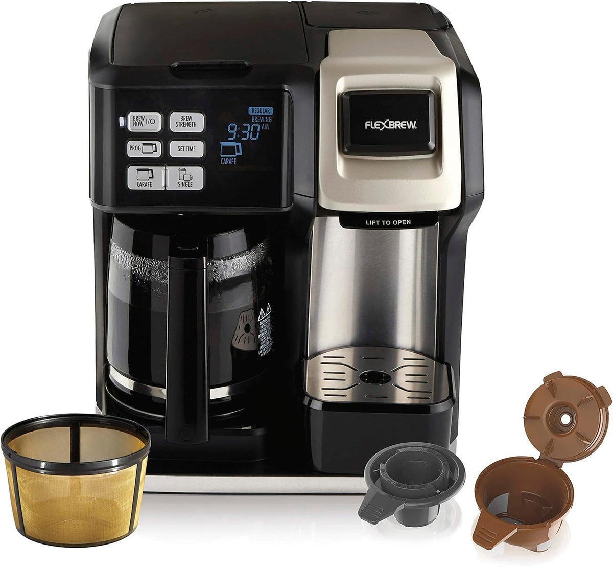12 Cup Programmable Coffee Maker & Single Serve Drip Coffee Machine, 2-in-1 Automatic Coffee Brewer with Glass Carafe, Reusable Filter, Digital Timer and Warming Plate - Black/Silver P683206