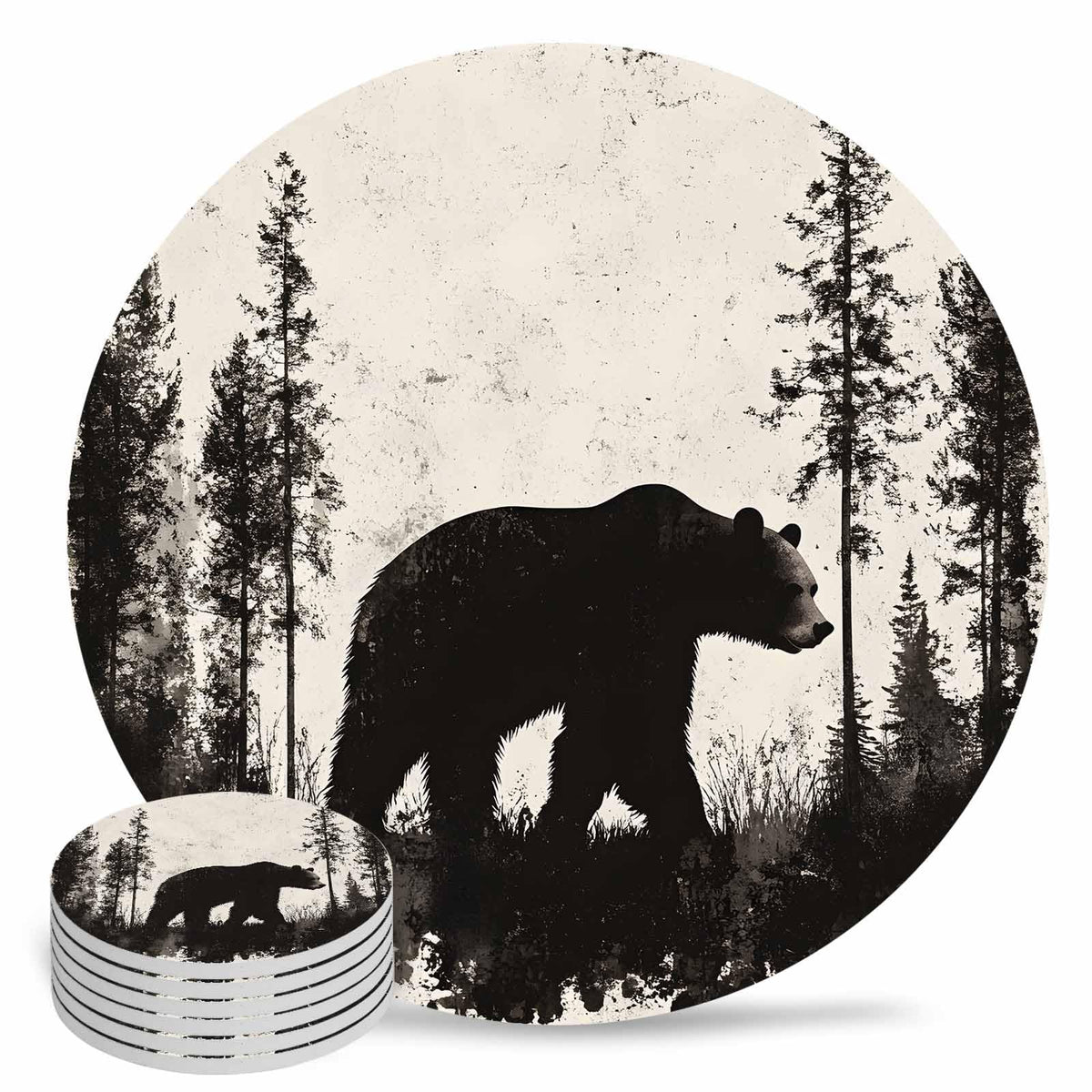 Black Absorbent Round Ceramic Coasters Set of 6 D502