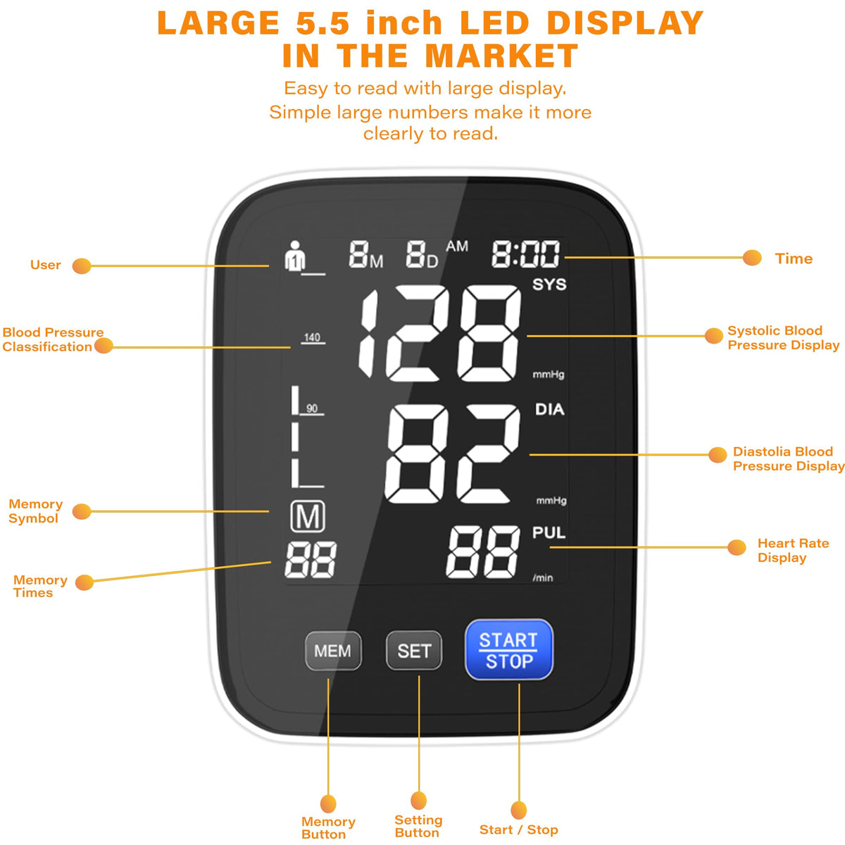 Automatic Upper Arm Blood Pressure Monitor with 8.5"-16.5" Cuff D389218