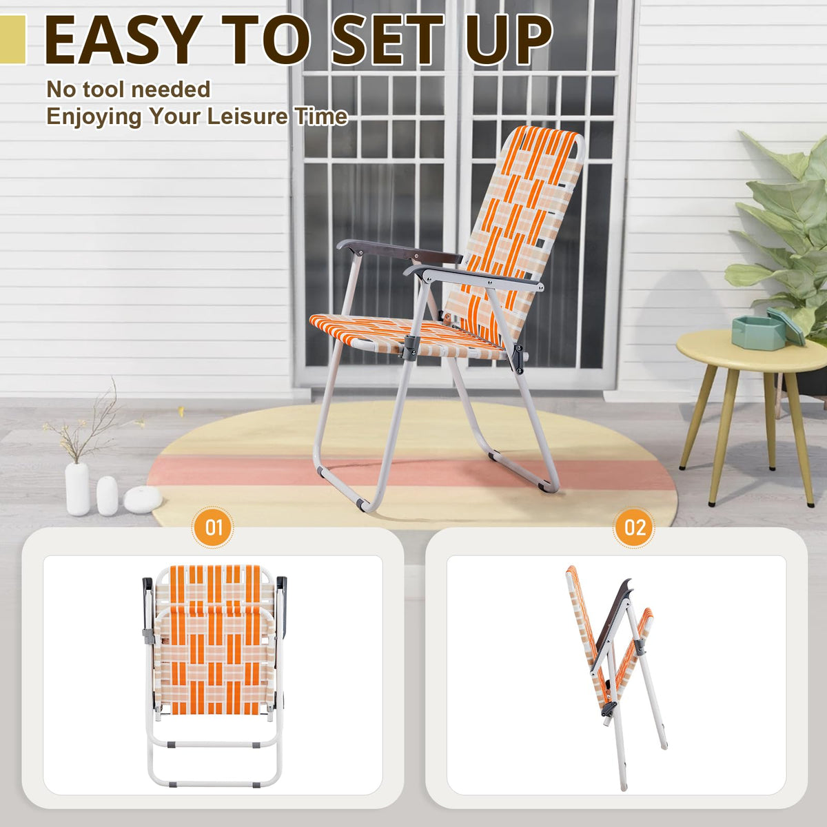 Orange & White Set of 2 Webbed Folding Beach Chairs P712429