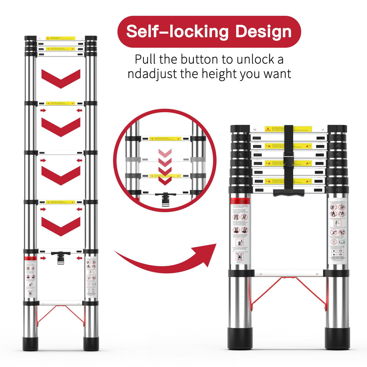 8.5 FT Aluminum Telescoping Ladder 330 lbs Capacity L55792