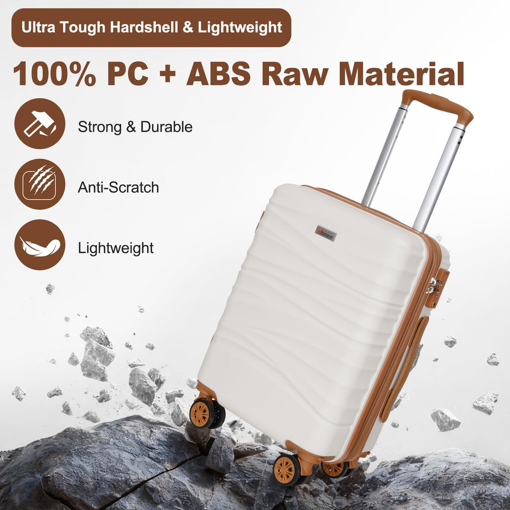 Expandable 21" Carry On Hardshell Luggage with Spinner Wheels, White I89407