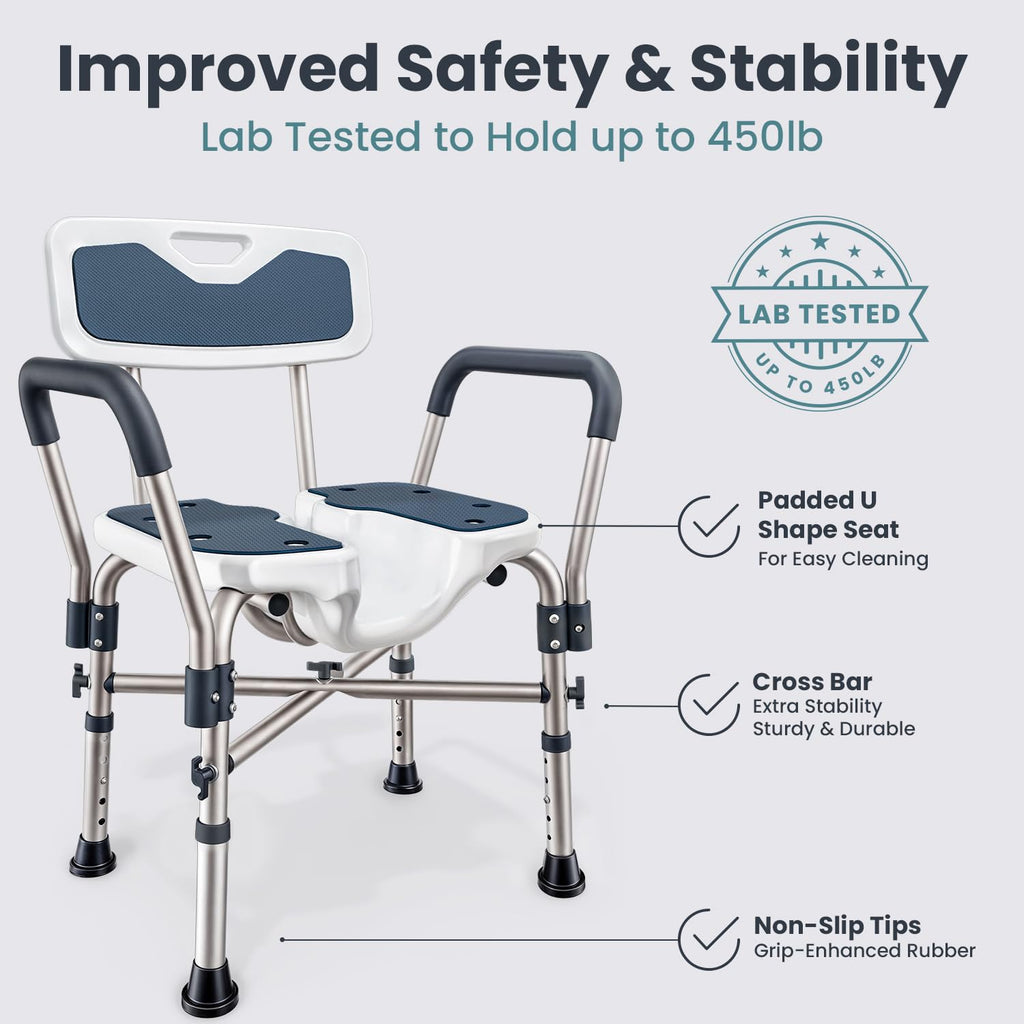 Blue Heavy Duty U-Shape Seat Shower Chair with Padded Armrests and Back H153383
