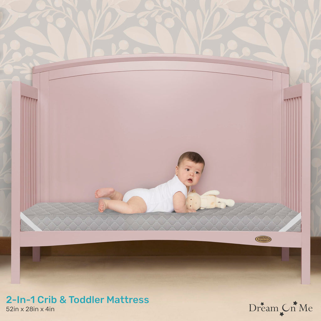 4” Firm Fiber Crib & Toddler Bed Mattress, Dual-Sided, Waterproof, Grey Embossed Vinyl Cover A9448