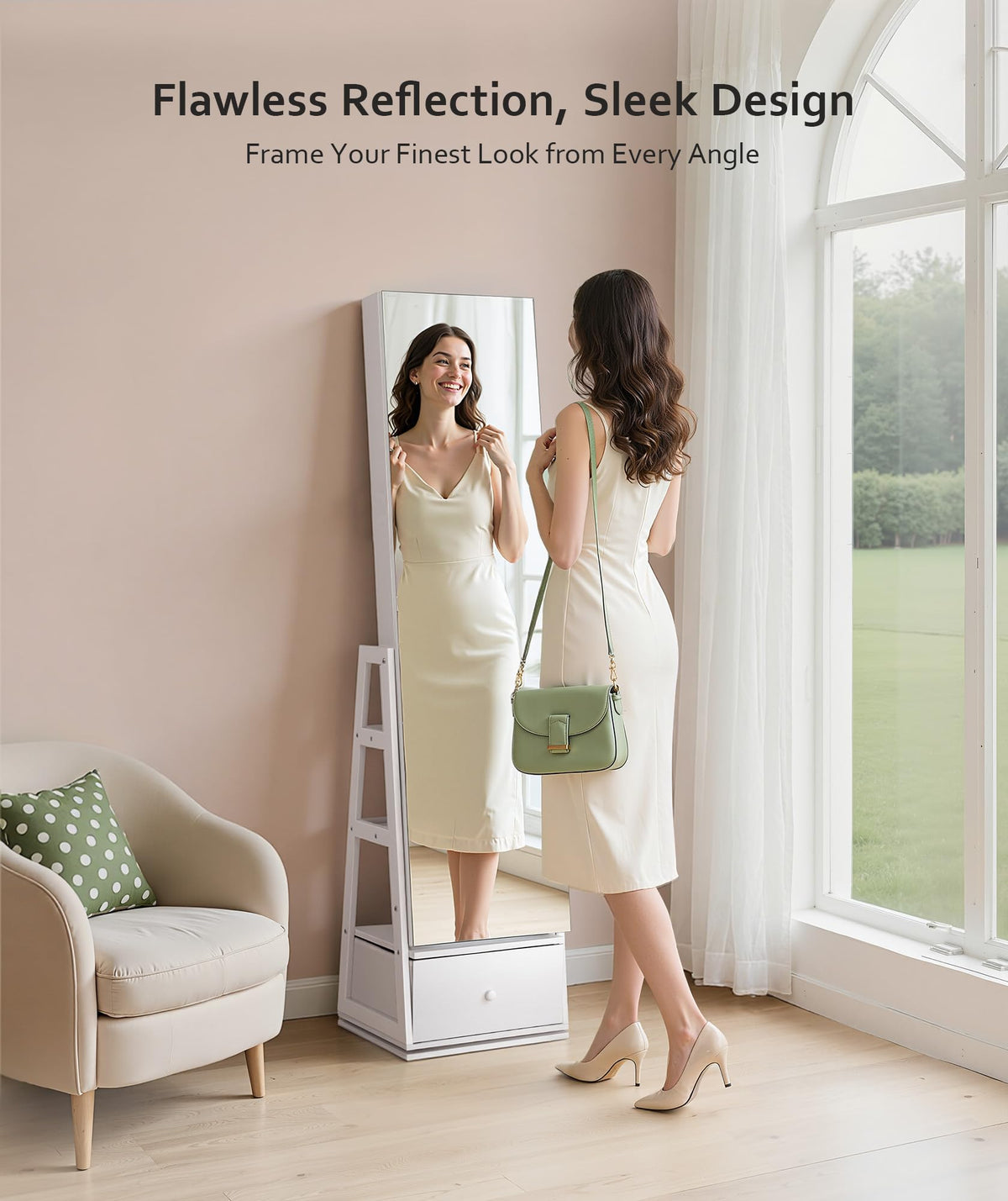 360° Swivel Lockable Jewelry Cabinet with Full Length Mirror J299752