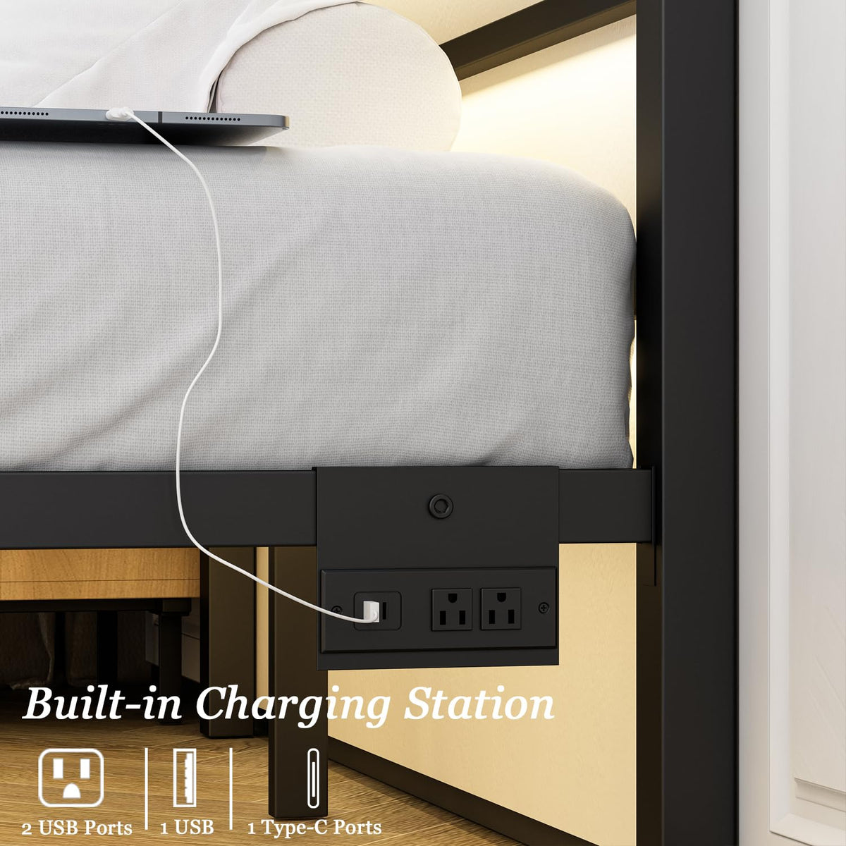 Black Full Size Metal Platform Bed Frame with Headboard and Footboard M4369