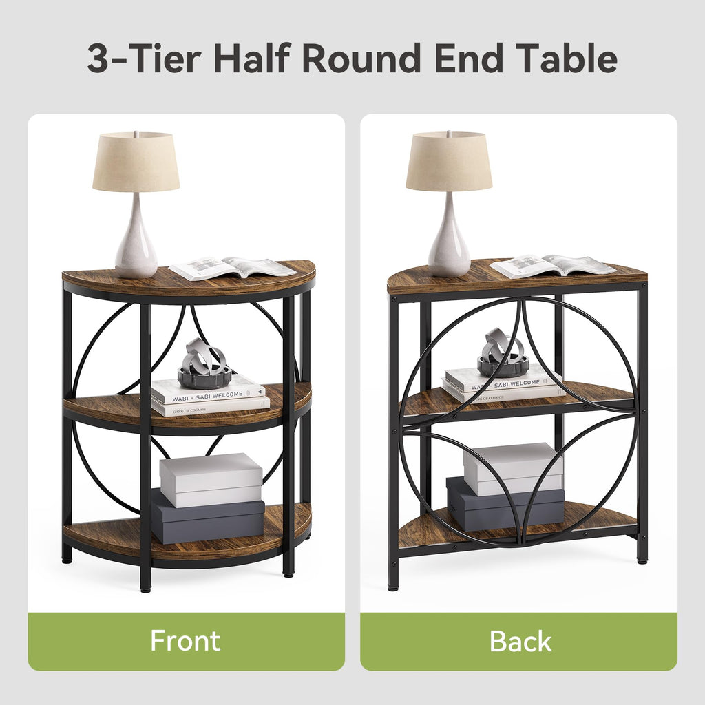 Half Round 3-Tier Narrow Side Table with Metal Frame N2215