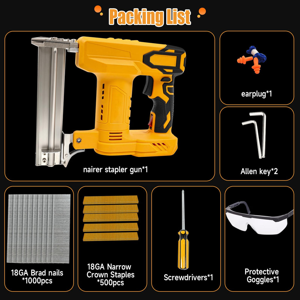 Cordless 2-in-1 Brad Nailer/Stapler Kit with 1000 Straight Nails, 500 U Nails K8460