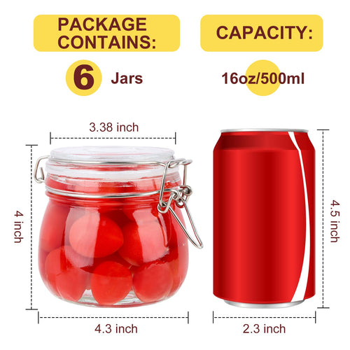 16oz Glass Jars with Airtight Lids, 6 Pack N522